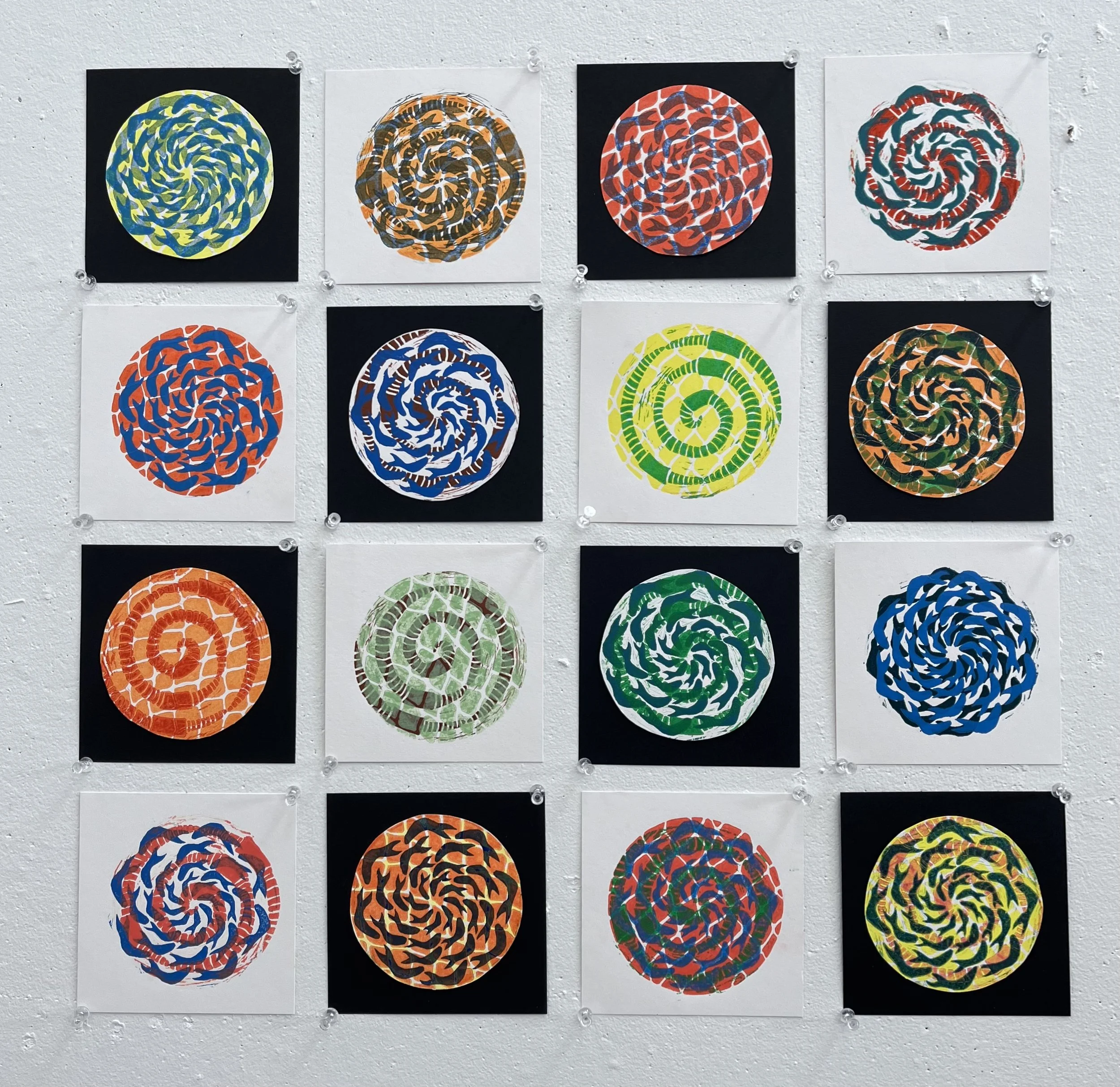 Fishnosis, 20 x 20", Linocut on paper, 2024