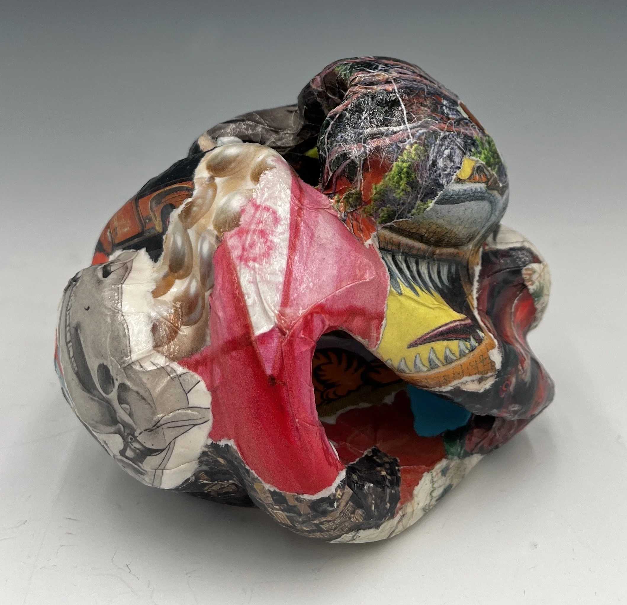 Glob #1, 3.5 x 4.25 x 4”, Ceramic and paper, 2025