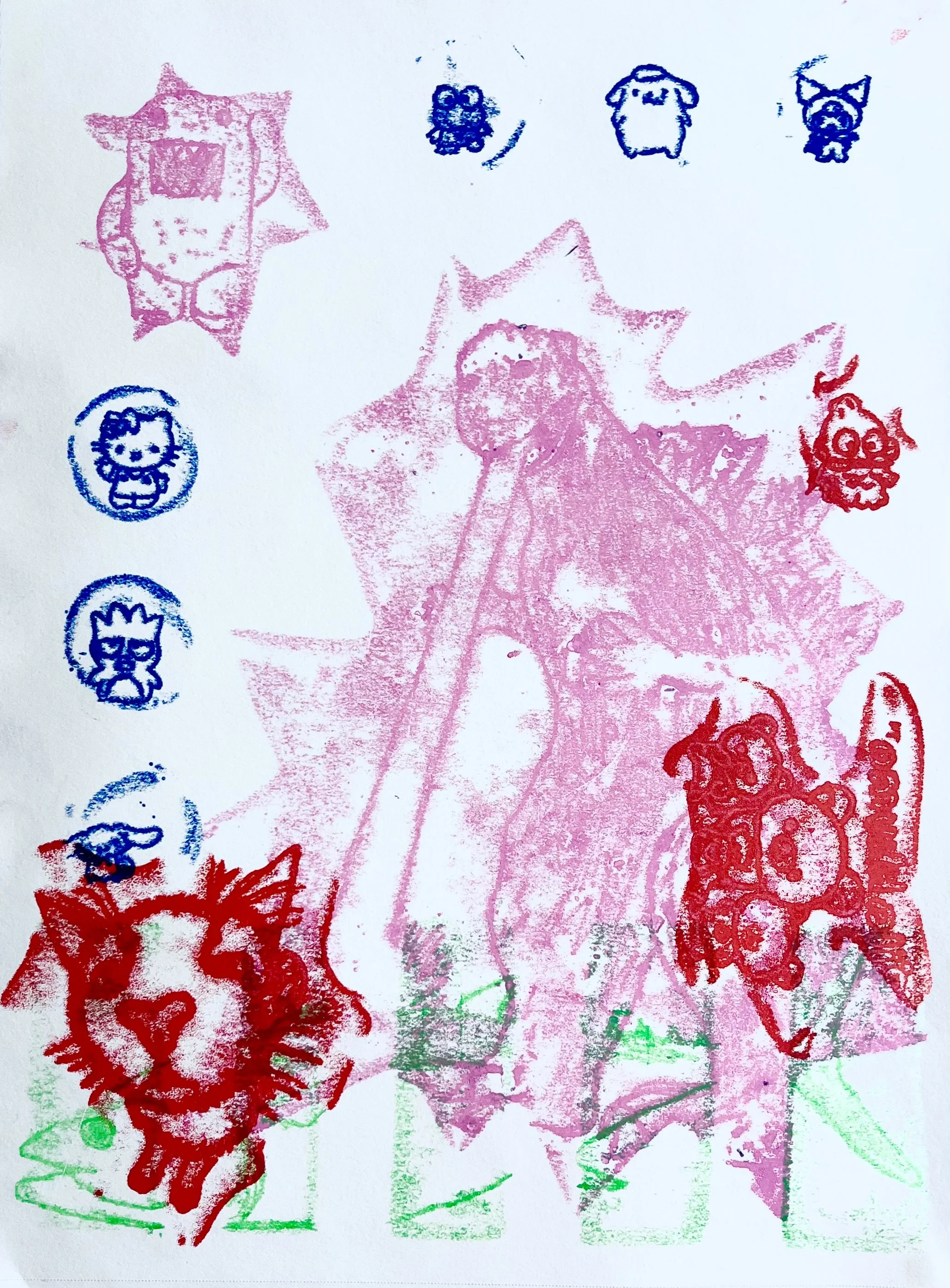 A Few of My Favorite Things, 12 x 9", Monotype on paper, 2024