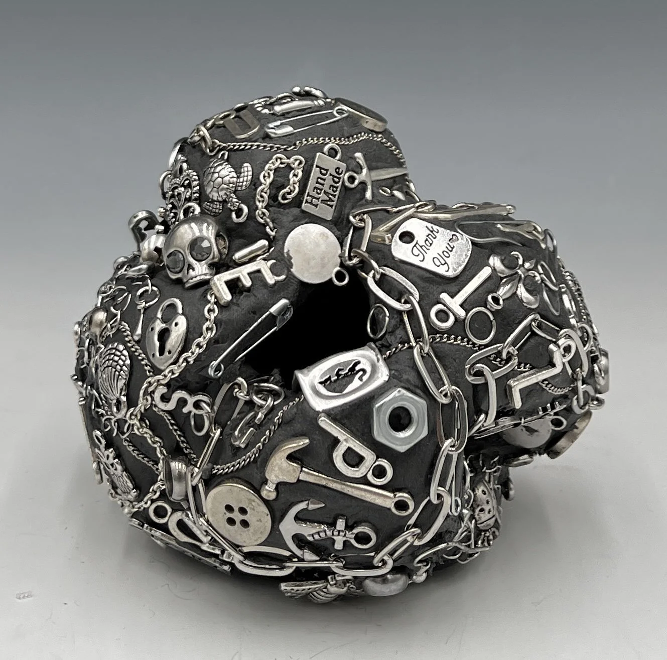 Glob #3, 3.5 x 4 x 3.5”, Ceramic, acrylic paint, found metal objects, 2025