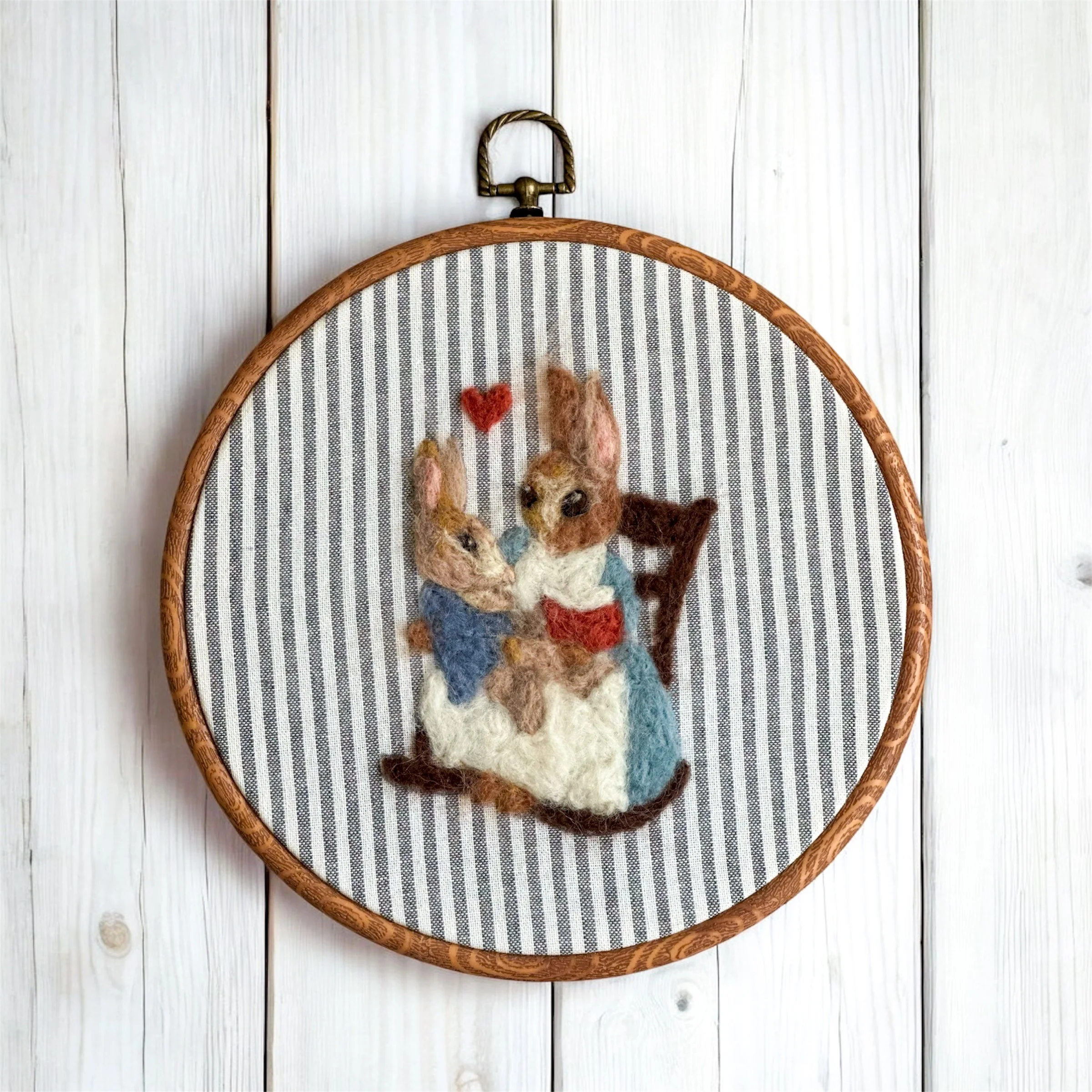 Needle Felted Peter Rabbit Reading on Mrs. Rabbit's Lap