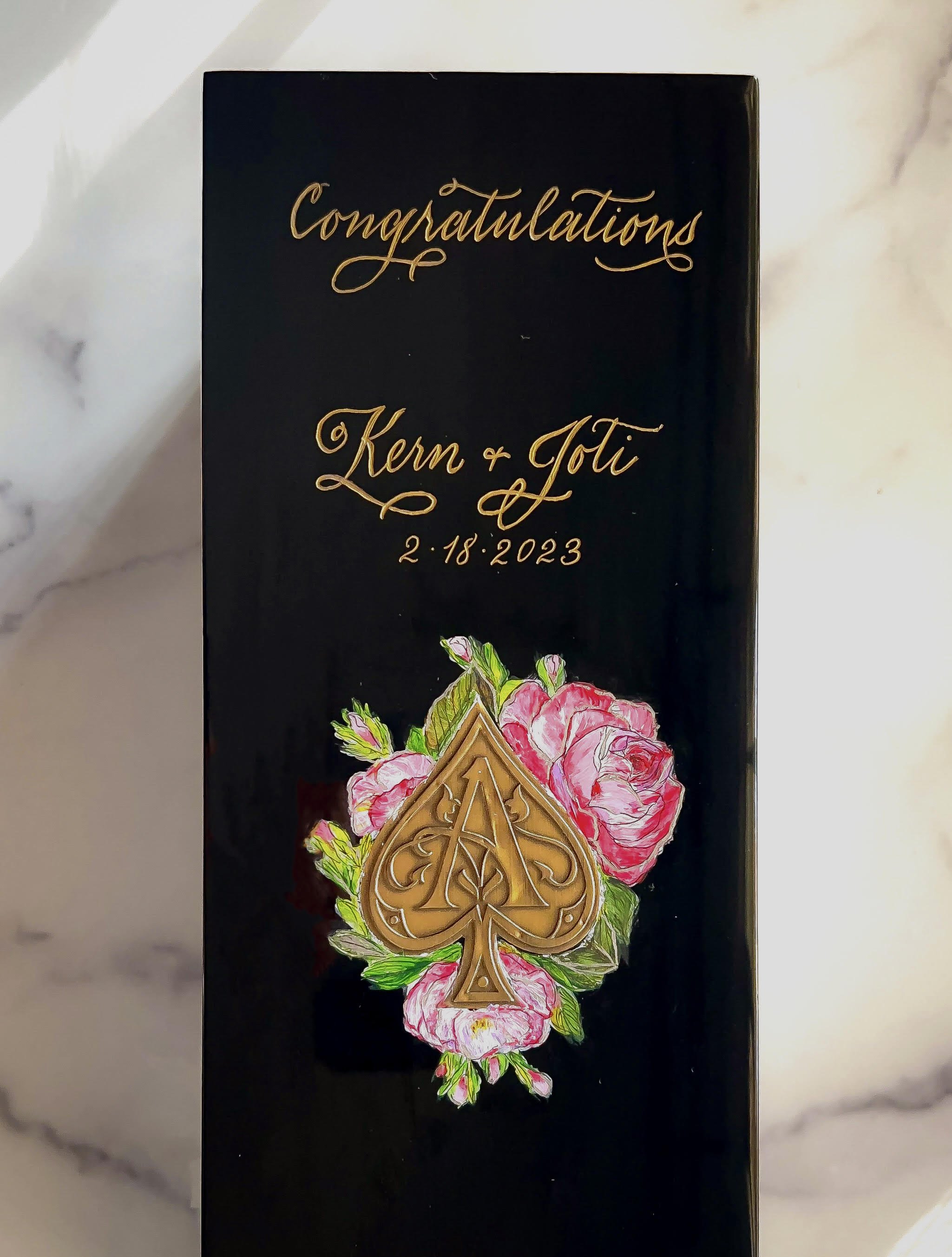 Personalized calligraphy on a keepsake commissioned for a wedding gift