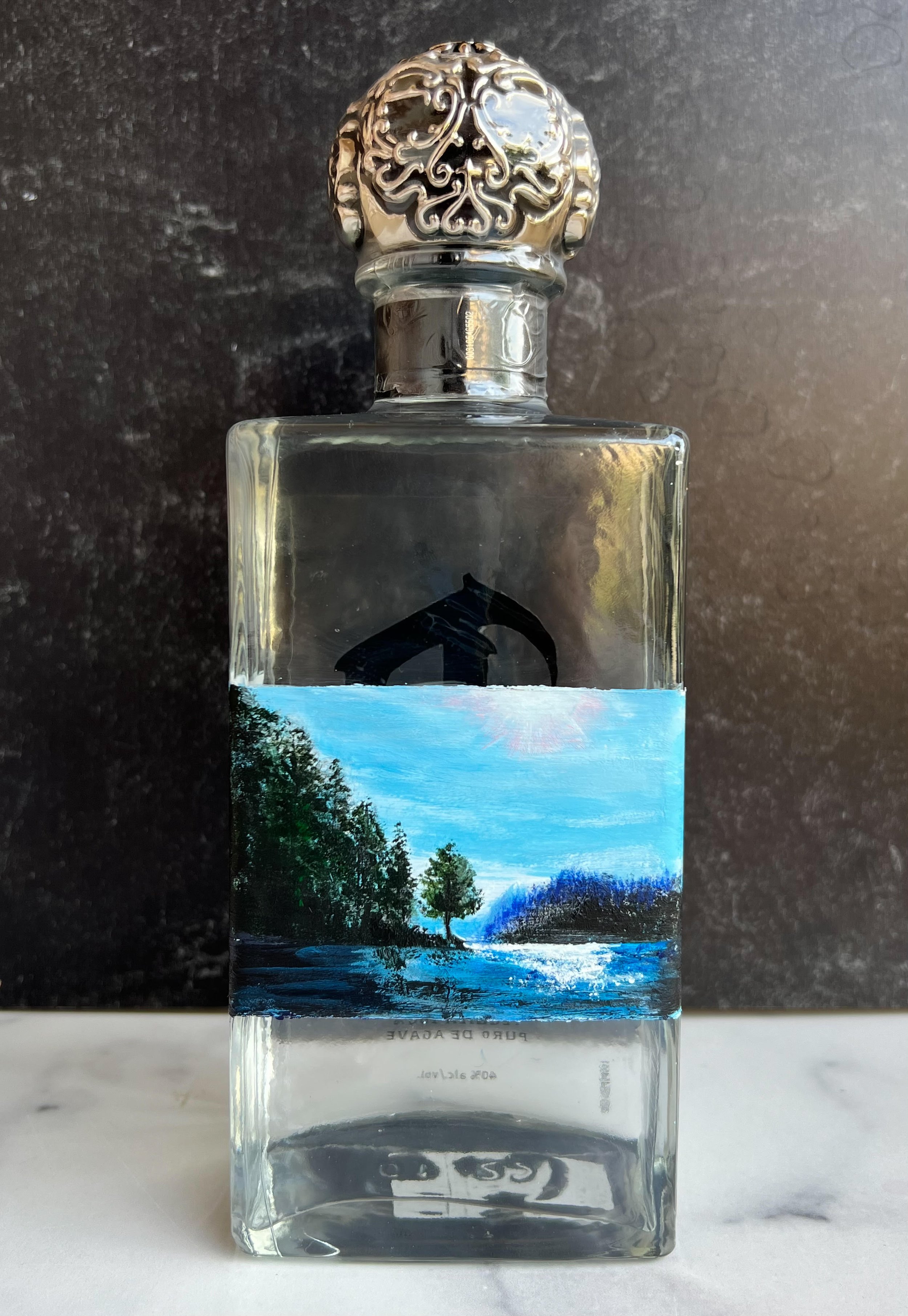 Custom engraved perfume bottle created in-studio by Fresno luxury calligrapher Michelle Ramolete for a corporate gift
