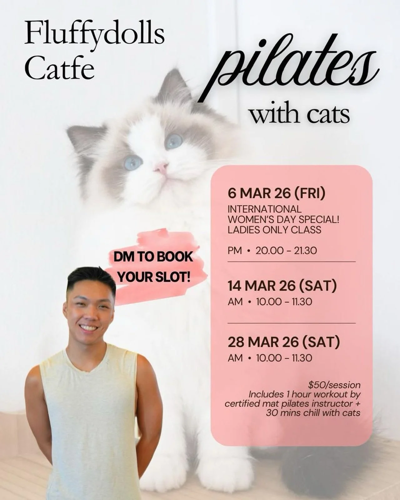 Thank you for loving our Pilates with Cats! We have added slots for March! Each session has a max capacity of 10 participants. As usual, DM to secure your booking! Beginners welcome 🤗
