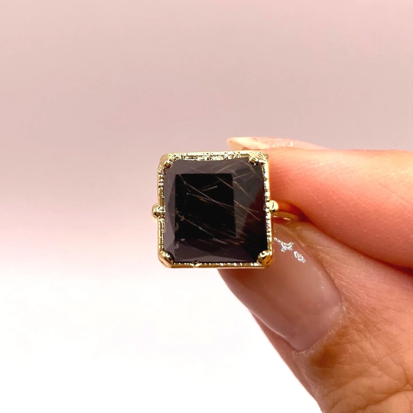 Rutile Quartz × Onyx Ring