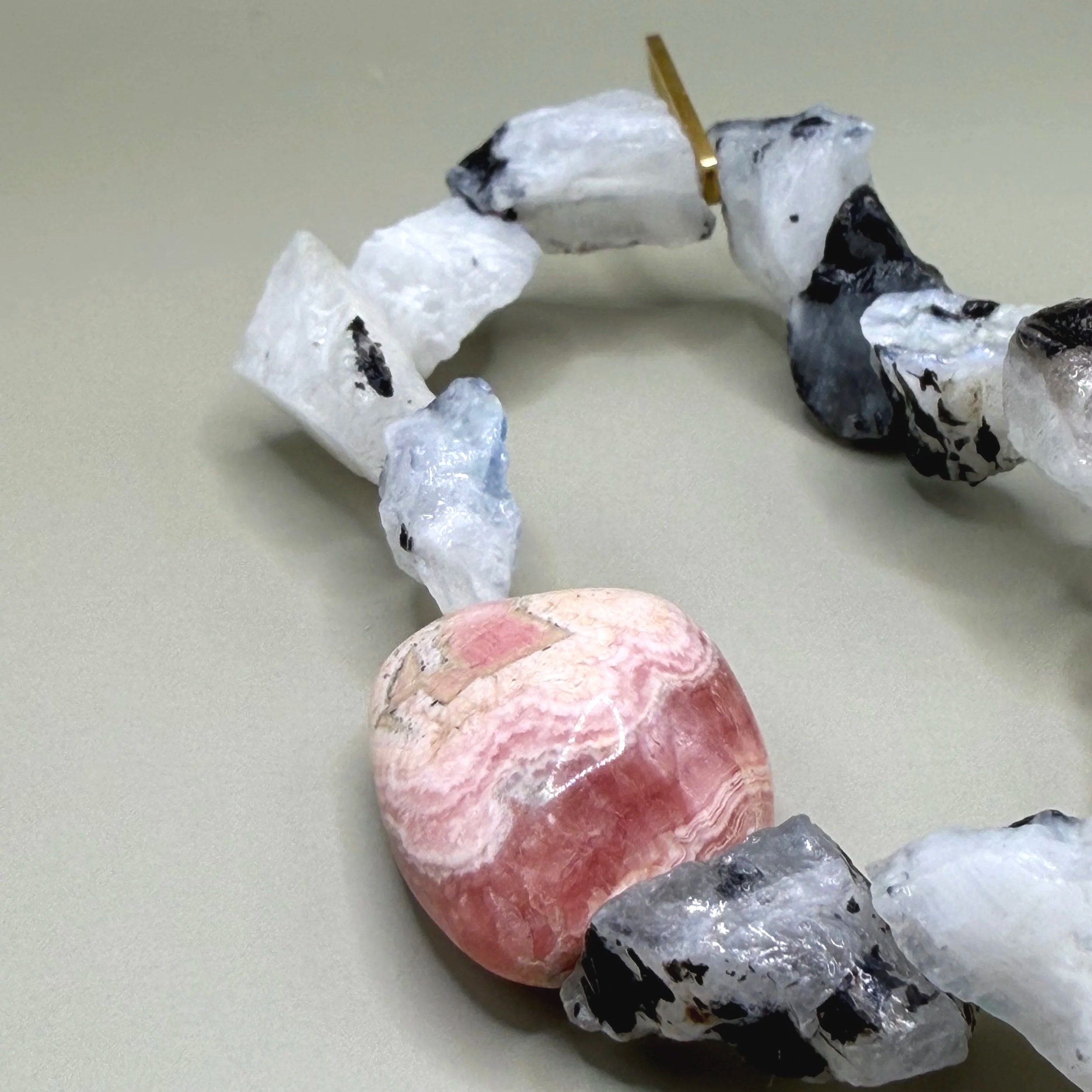 Rhodochrosite × Moonstone Raw Stone Bracelet