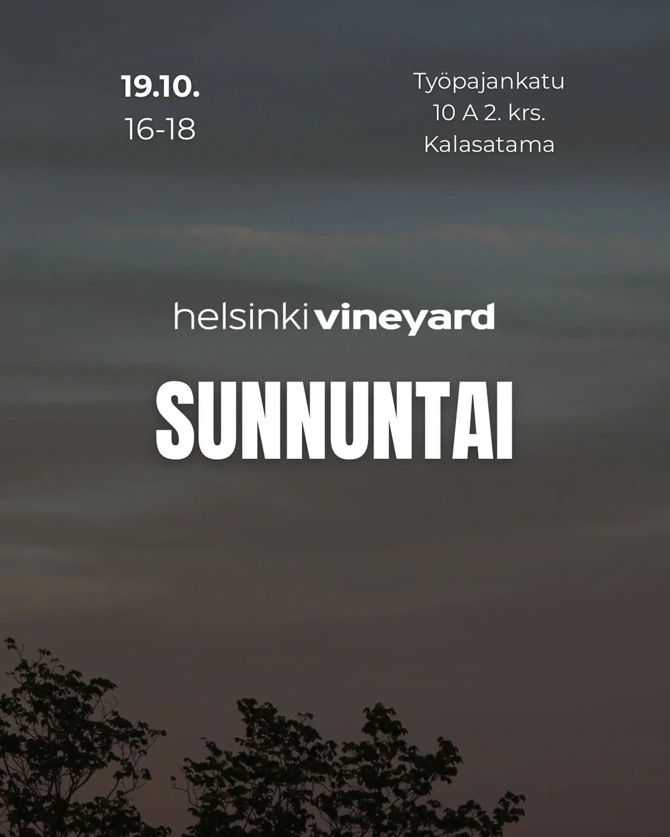 Tervetuloa jumalanpalvelukseen sunnuntaina! 🌊
🕓 19.10. kello 16-18
🙏🏽 Ohjelmassa: ylistys, sana, rukouspalvelu, kahvittelu ja lasten oma ohjelma.

Ovet ovat avoinna kaikille - n&auml;hd&auml;&auml;n Kalasatamassa!

#seurakunta #helsinki #vineyard