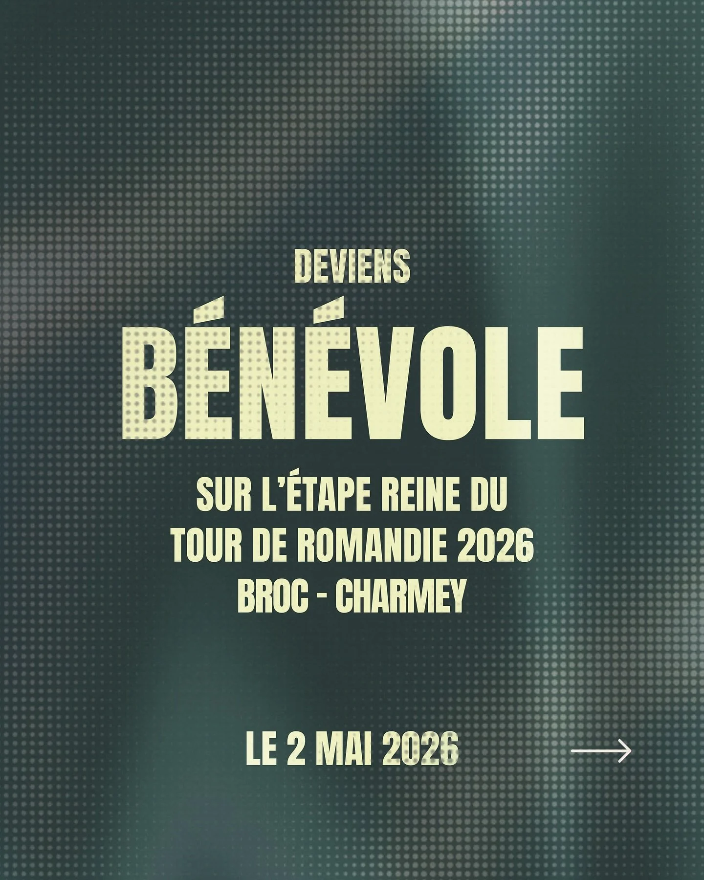 Nous cherchons des b&eacute;n&eacute;voles pour le Tour de Romandie &agrave; Broc et &agrave; Charmey 🚴&zwj;♂️

Le 2 mai 2026, viens vivre l&rsquo;&eacute;v&eacute;nement de l&rsquo;int&eacute;rieur et rejoindre l&rsquo;&eacute;quipe.

On compte sur