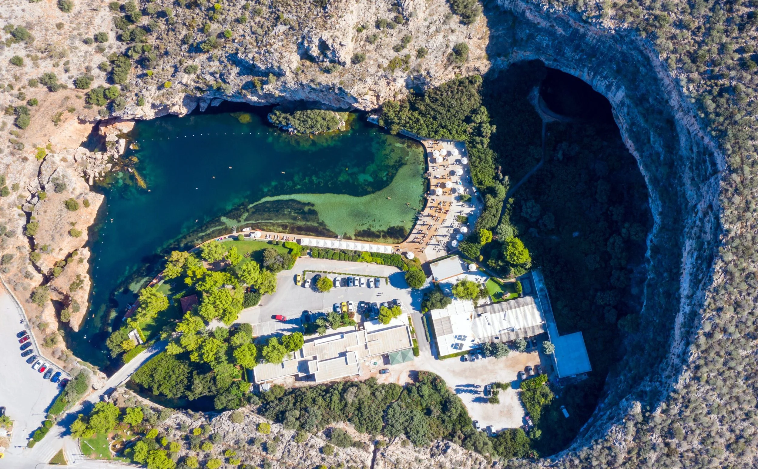 Aerial view of Lake Vouliagmeni on the Athens Riviera in Greece
