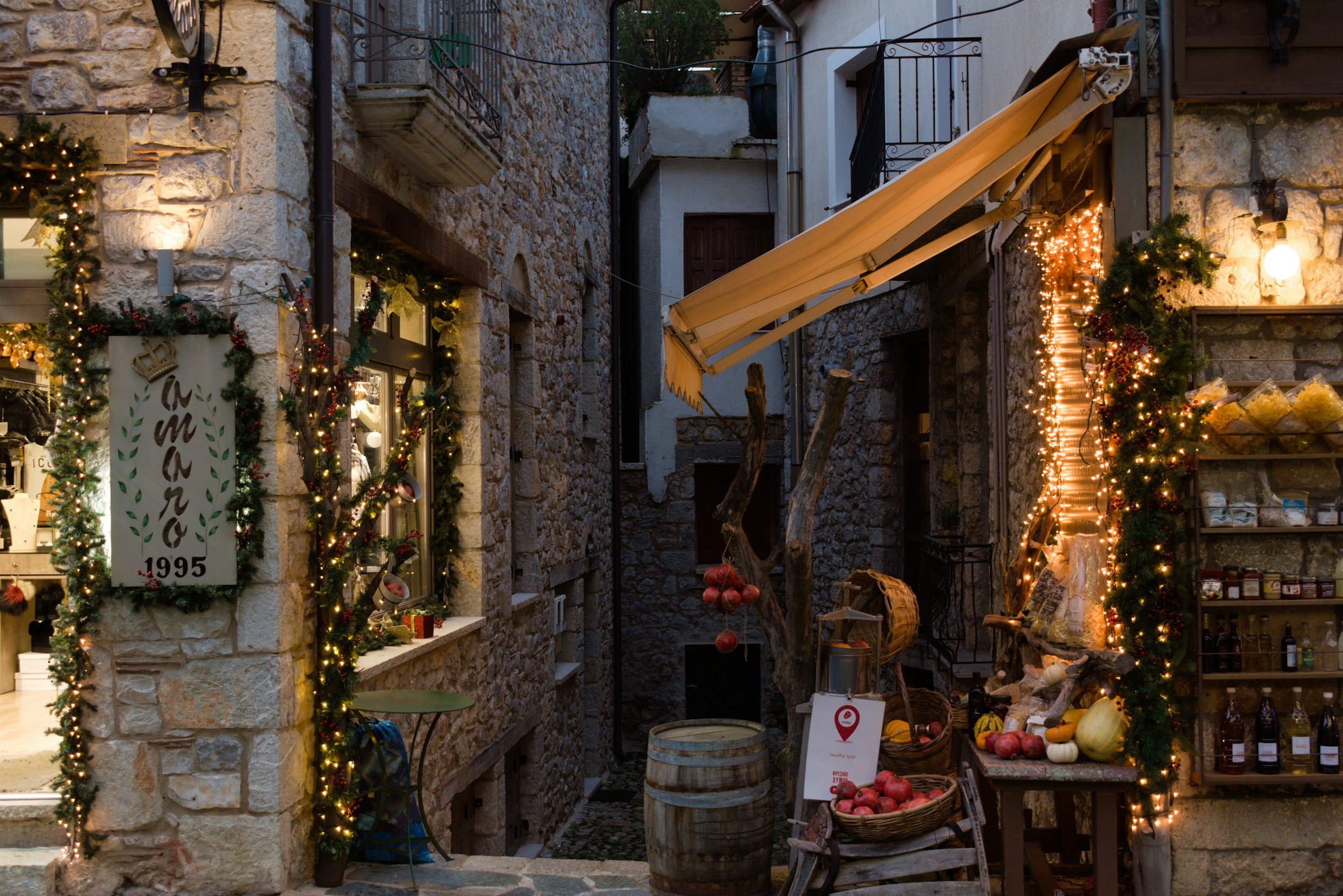 Arachova village traditional architecture near Delphi Greece