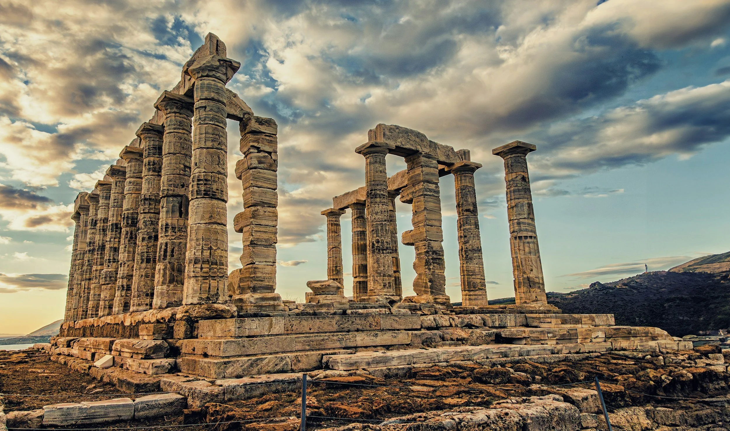 Ancient Temple of Poseidon ruins at Cape Sounion in Greece