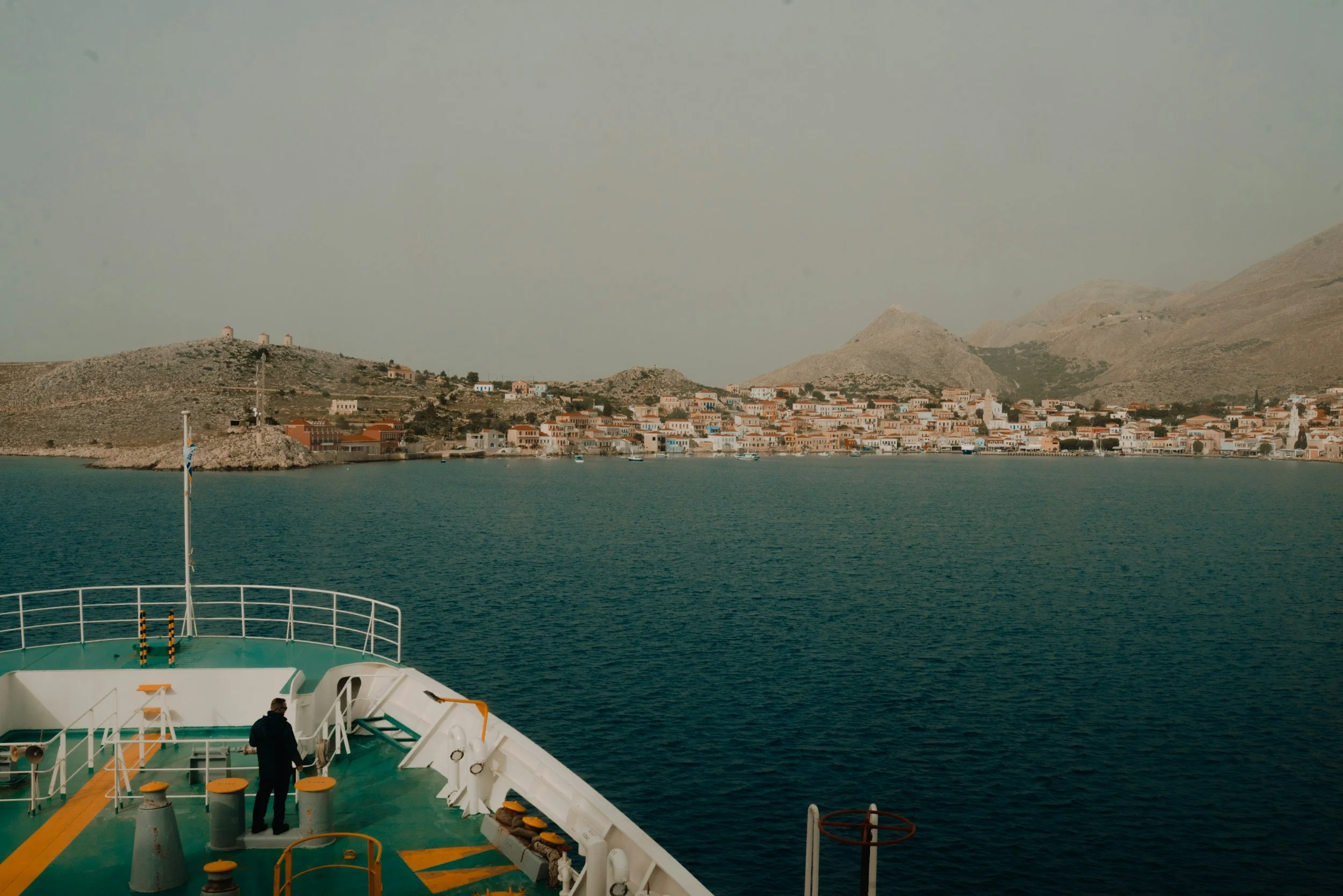 Ferry crossing to Salamina Island with coastal views near Athens Greece
