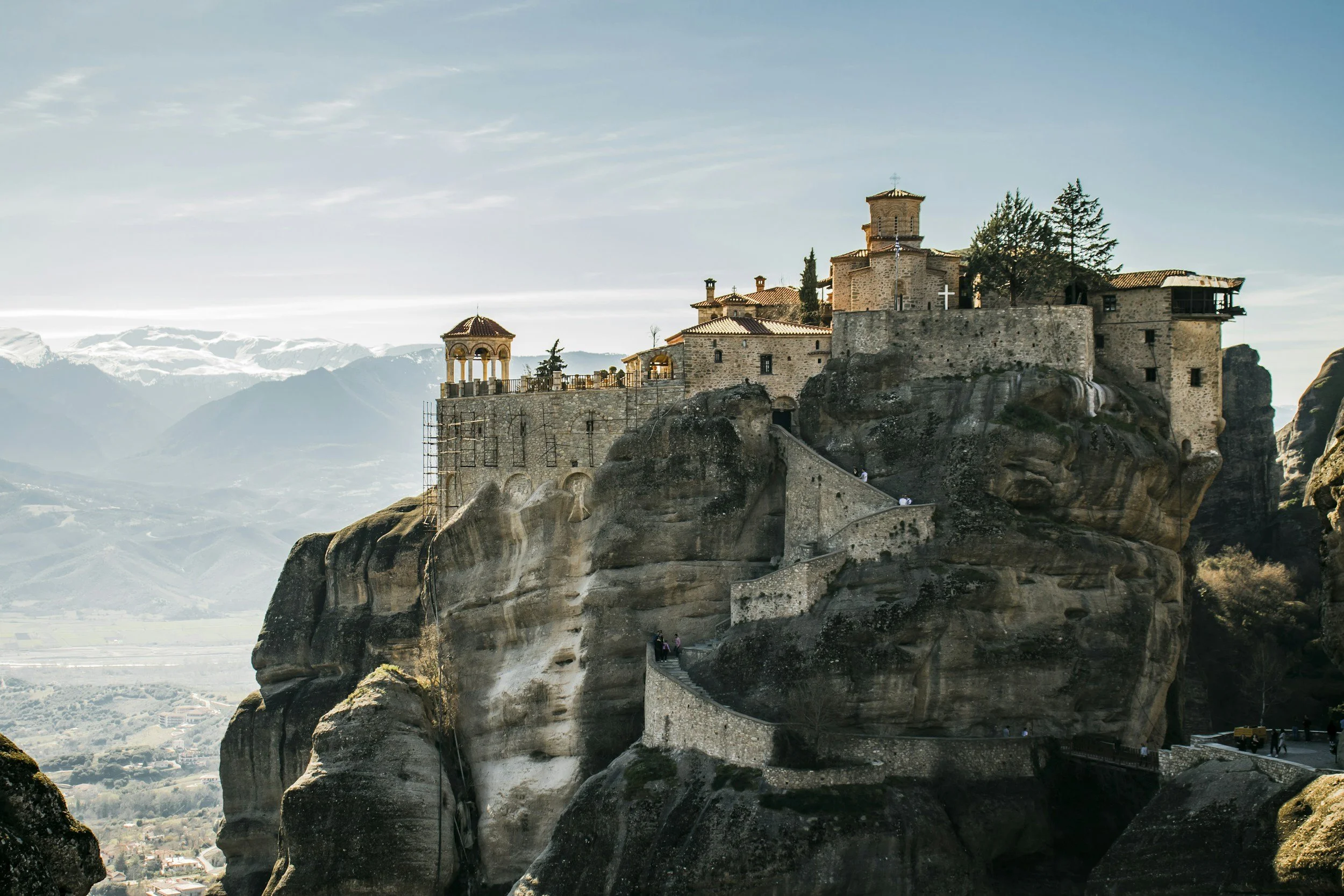 Meteora monastery built on dramatic rock formations in central Greece
