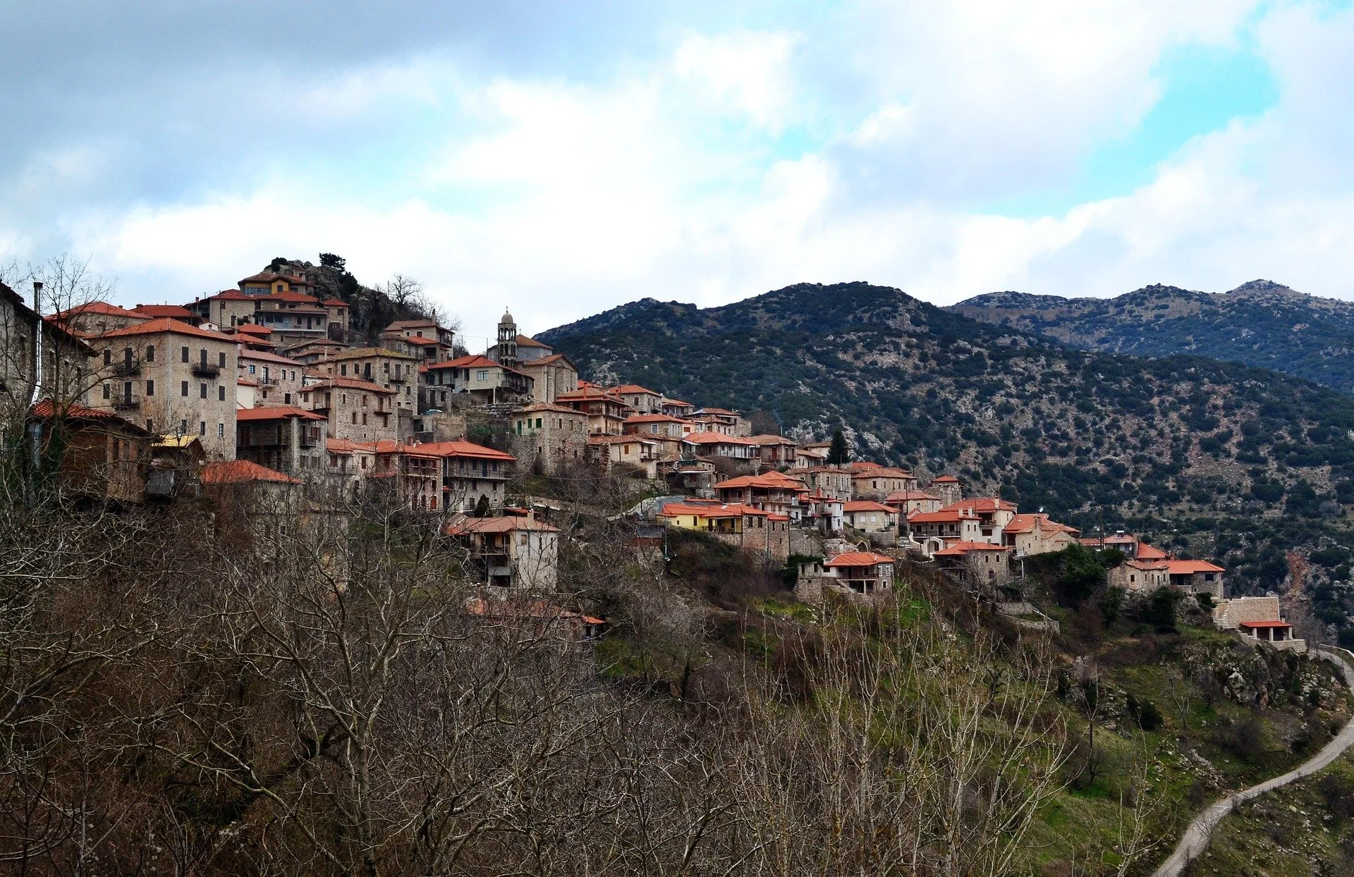 Traditional stone houses in Dimitsana village Arcadia Greece