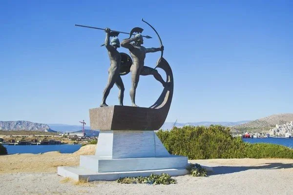 Monument of the Battle of Salamis overlooking the sea in Greece