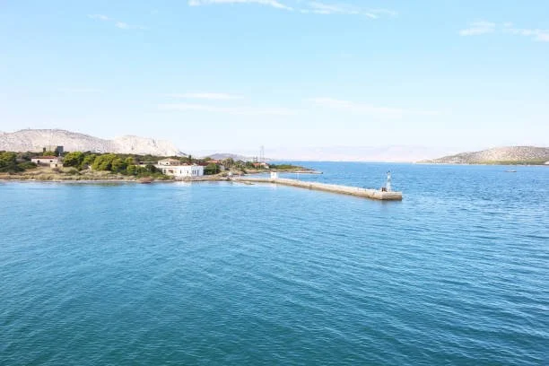Scenic coastal landscape and sea view on Salamina Island Greece