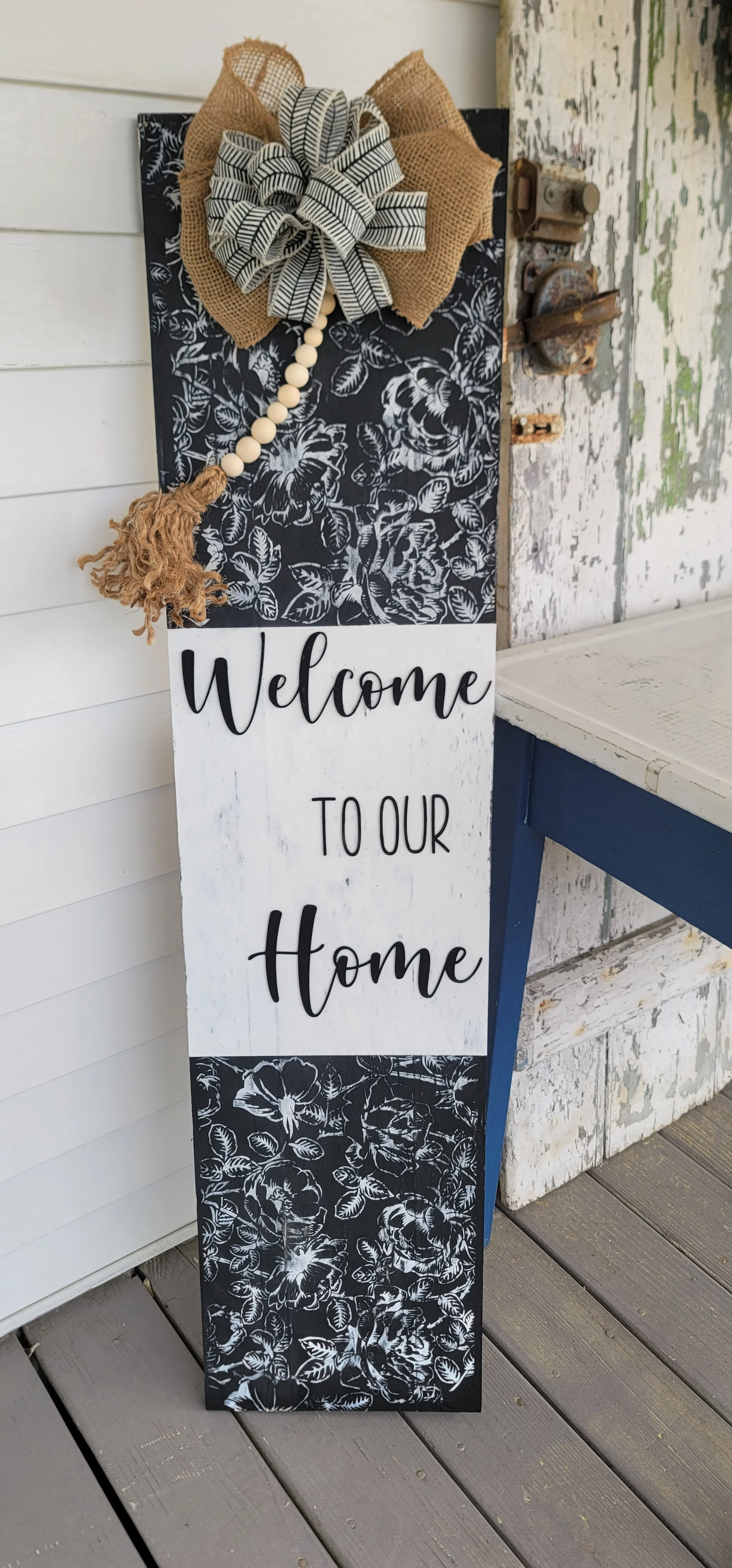 Porch learner, welcome sign, black and white signs, peony,