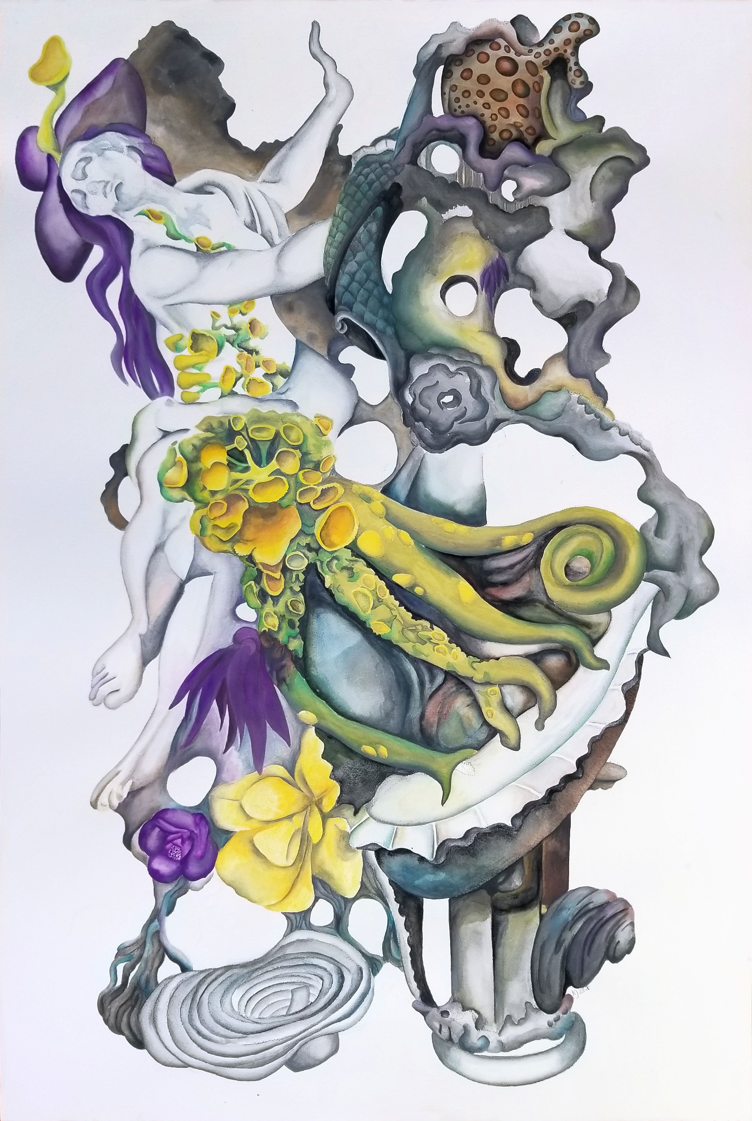 Petrified Paradise (You don't save me, I save me), 2024-25. Gouache, watercolour, pencil on paper — 74 x 110 cm