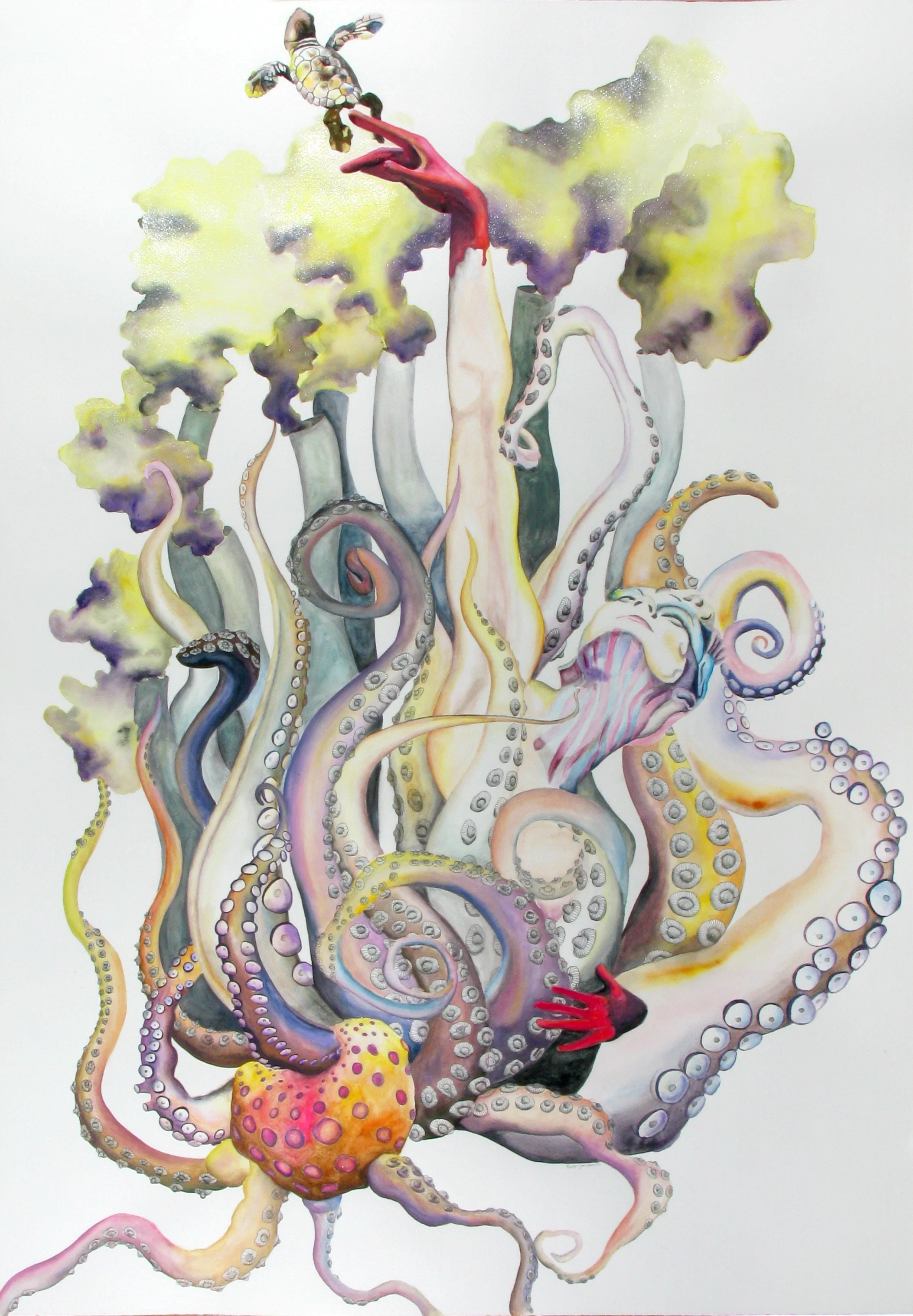 A.C.T. or Pig headed clear minded bulldog with boobs, 2021.  Gouache, watercolour, ink on paper — 117 x 80 cm⁠