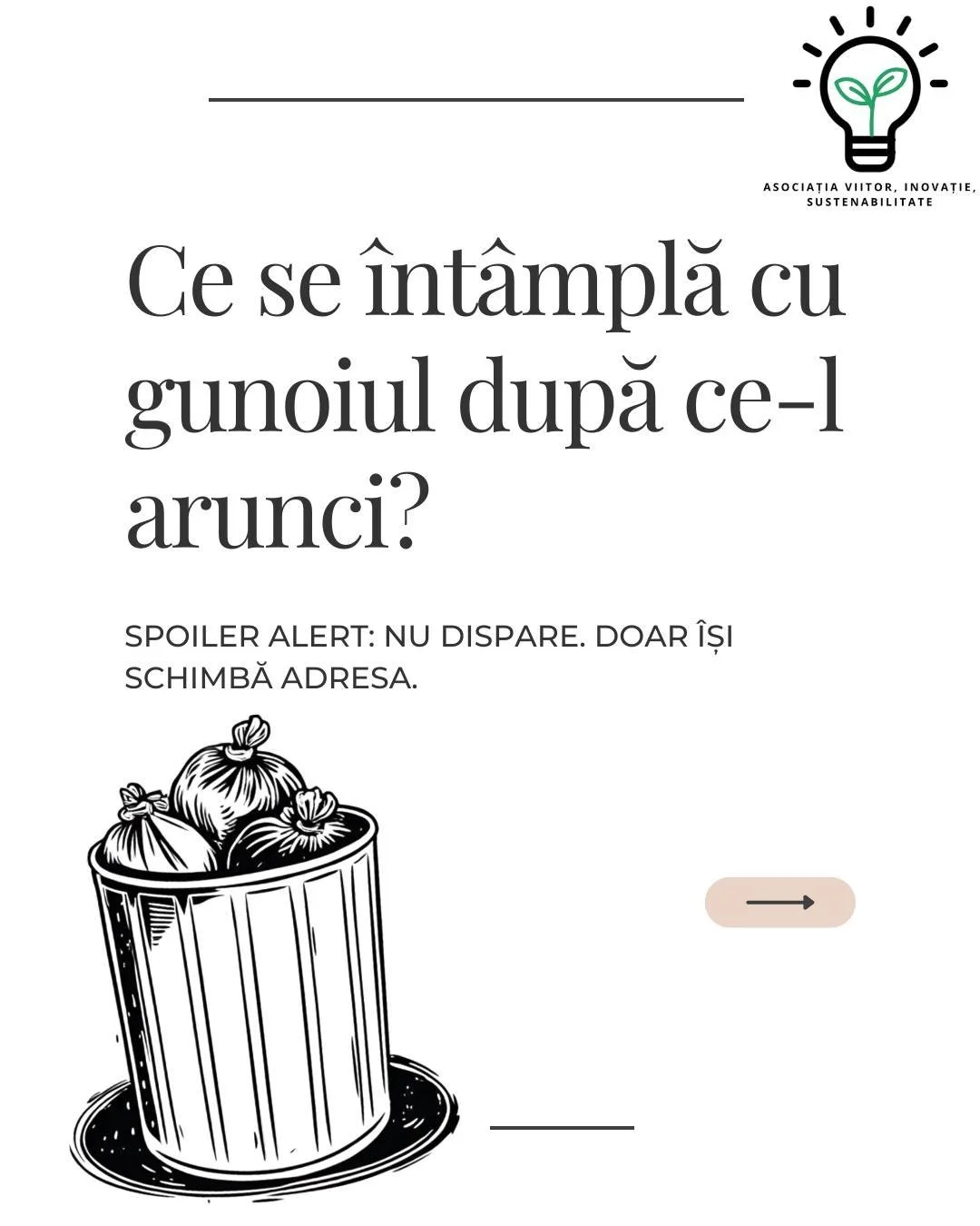 ♻️C&acirc;nd apeși pe &bdquo;aruncă&rdquo;, povestea nu se termină, ci abia &icirc;ncepe....
&Icirc;n Rom&acirc;nia, mai puțin de 12% din gunoi ajunge la reciclare. Restul ajunge &icirc;n gropi de gunoi, &icirc;n aer sau &icirc;n sol.
Practic, gunoiu