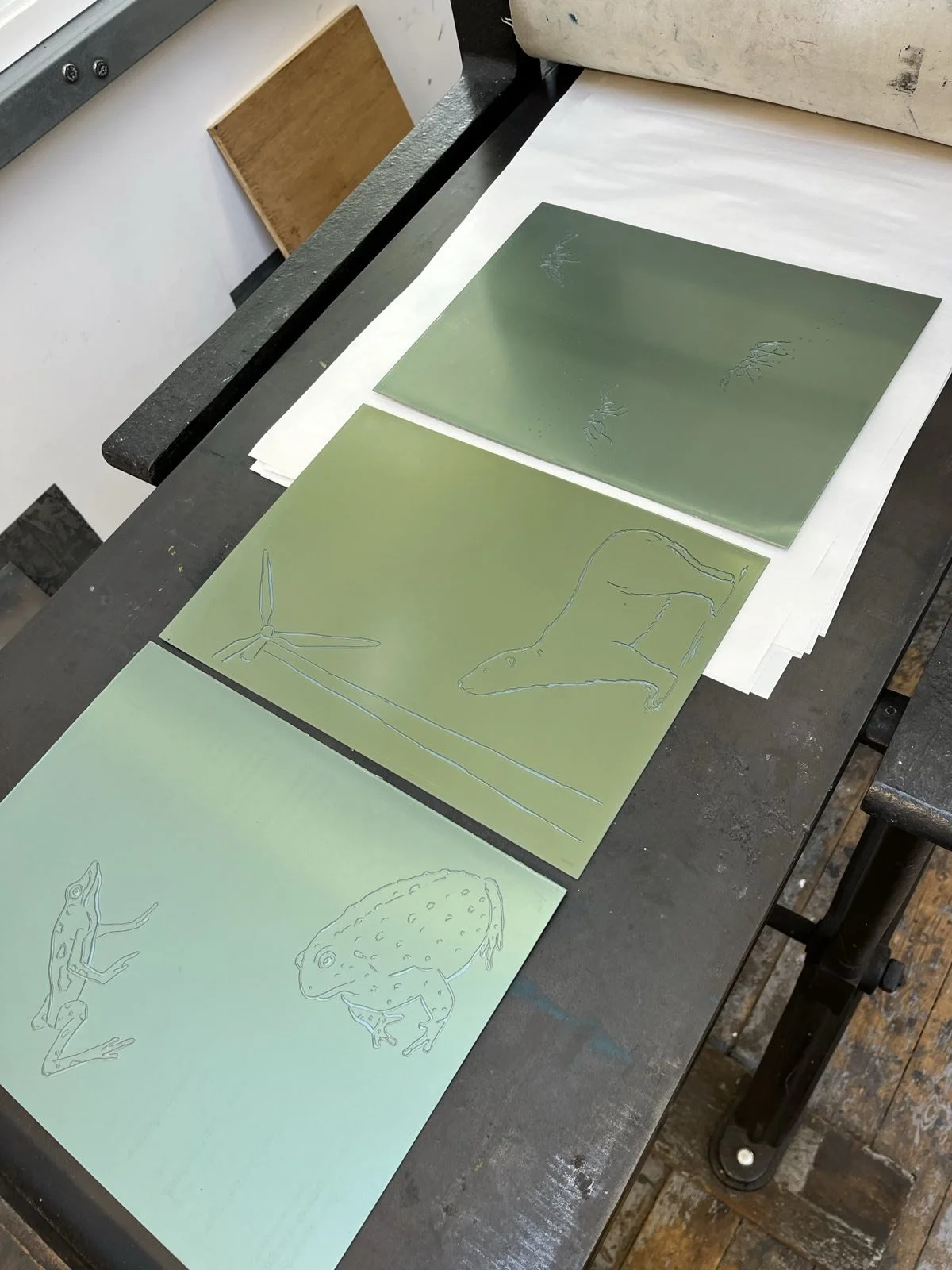 embossing plates on press