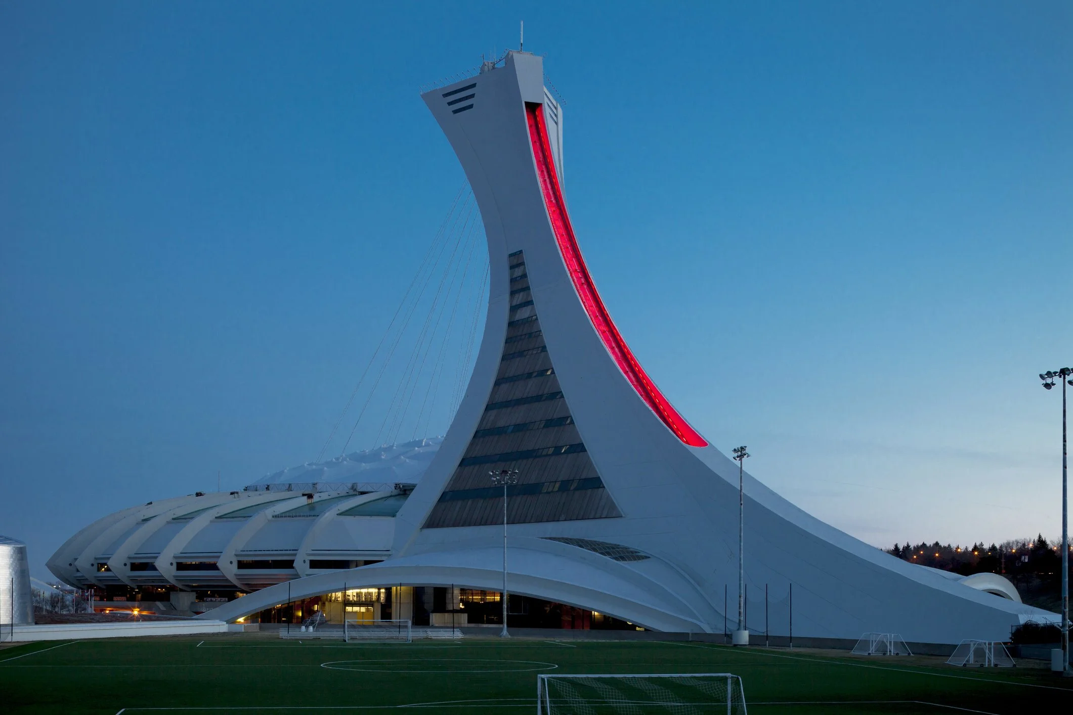 Montreal Olympic Stadium at twilight