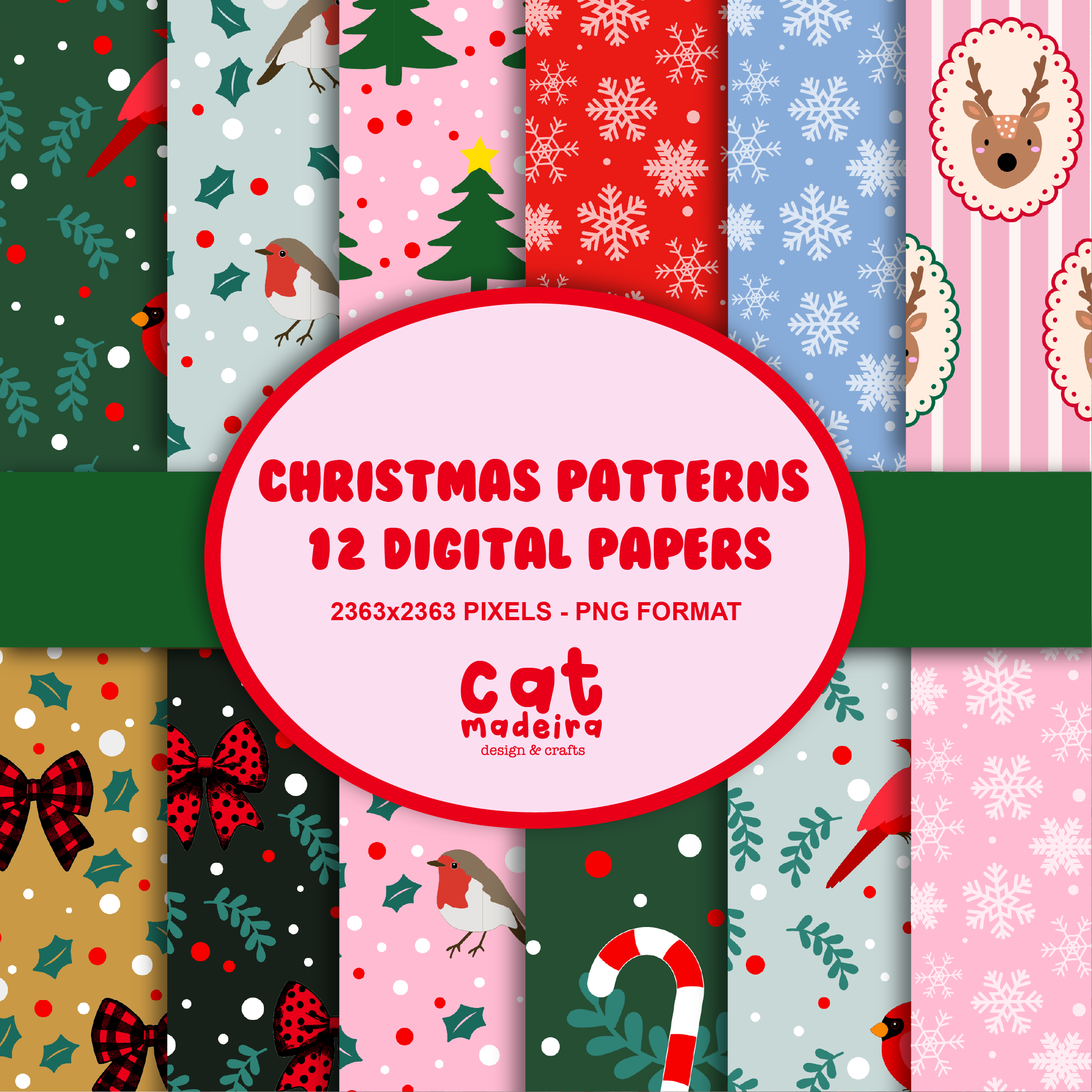 Christmas Patterns PNG Digital Papers