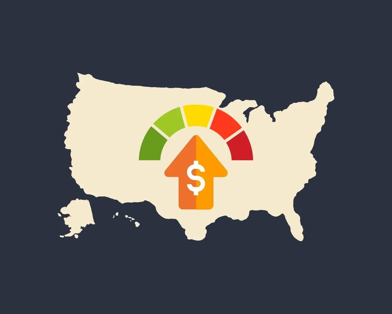 Illustration of a U.S. map with a rising cost gauge and dollar symbol, representing the financial risk and pressure of making a major local hiring decision.