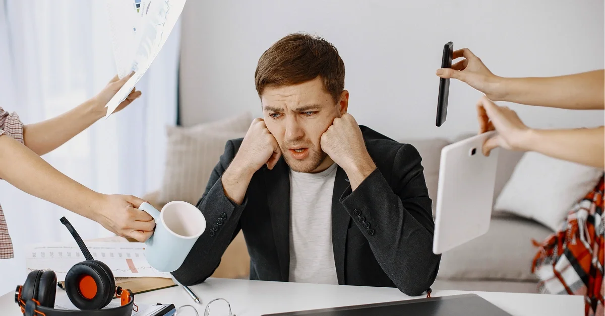 Employee burnout caused by too many responsibilities and too little support.