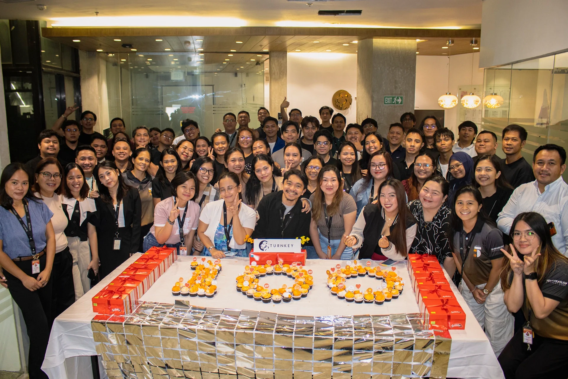 Group photo of the Turnkey Offshoring team celebrating its 100th employee placement milestone.v