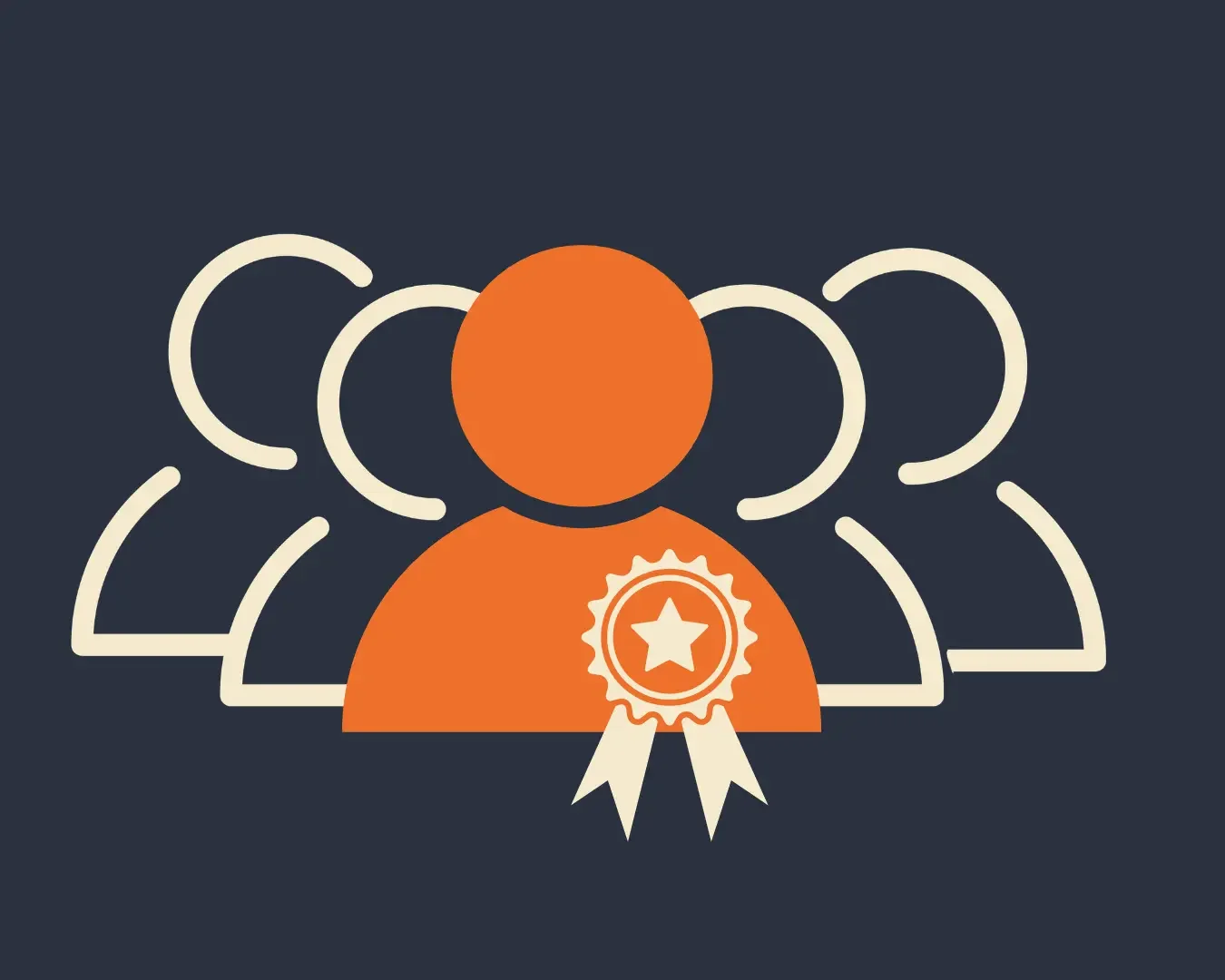 highlighted specialist figure with an award badge standing in front of a team, symbolizing the importance of specialized talent and expertise within a growing company.