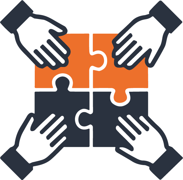 Four hands fitting puzzle pieces together to show how different parts of an organization work together before recruitment begins.