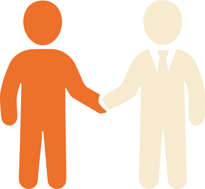 Two people shaking hands, one wearing a business suit.