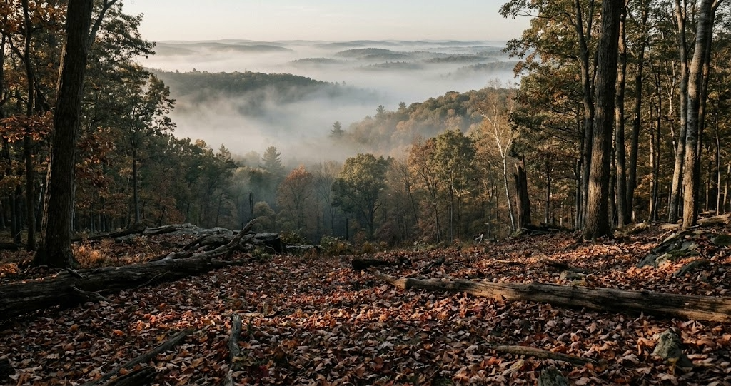 Atmospheric wide shot of public hunting land terrain with dramatic natural lighting related to Muddy Matrix 2.0 Cellular Trail Camera Review: A Full-Season Field Test