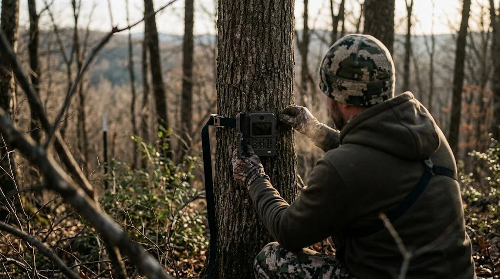 Hunter  field testing how to set up trail cameras on public land gear on  public hunting land.