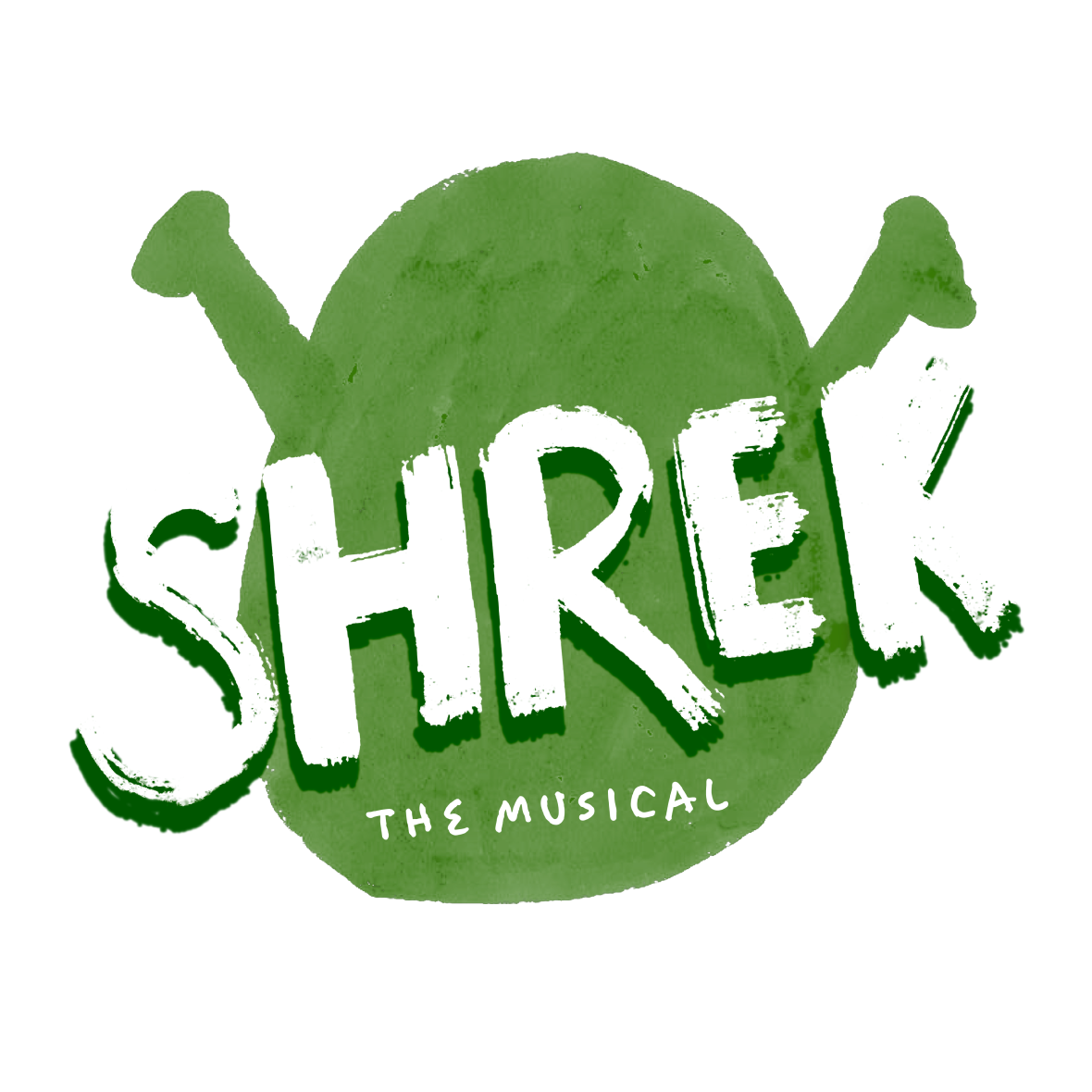 Logo for 'Shrek The Musical' featuring a green ogre head with the title text overlay.