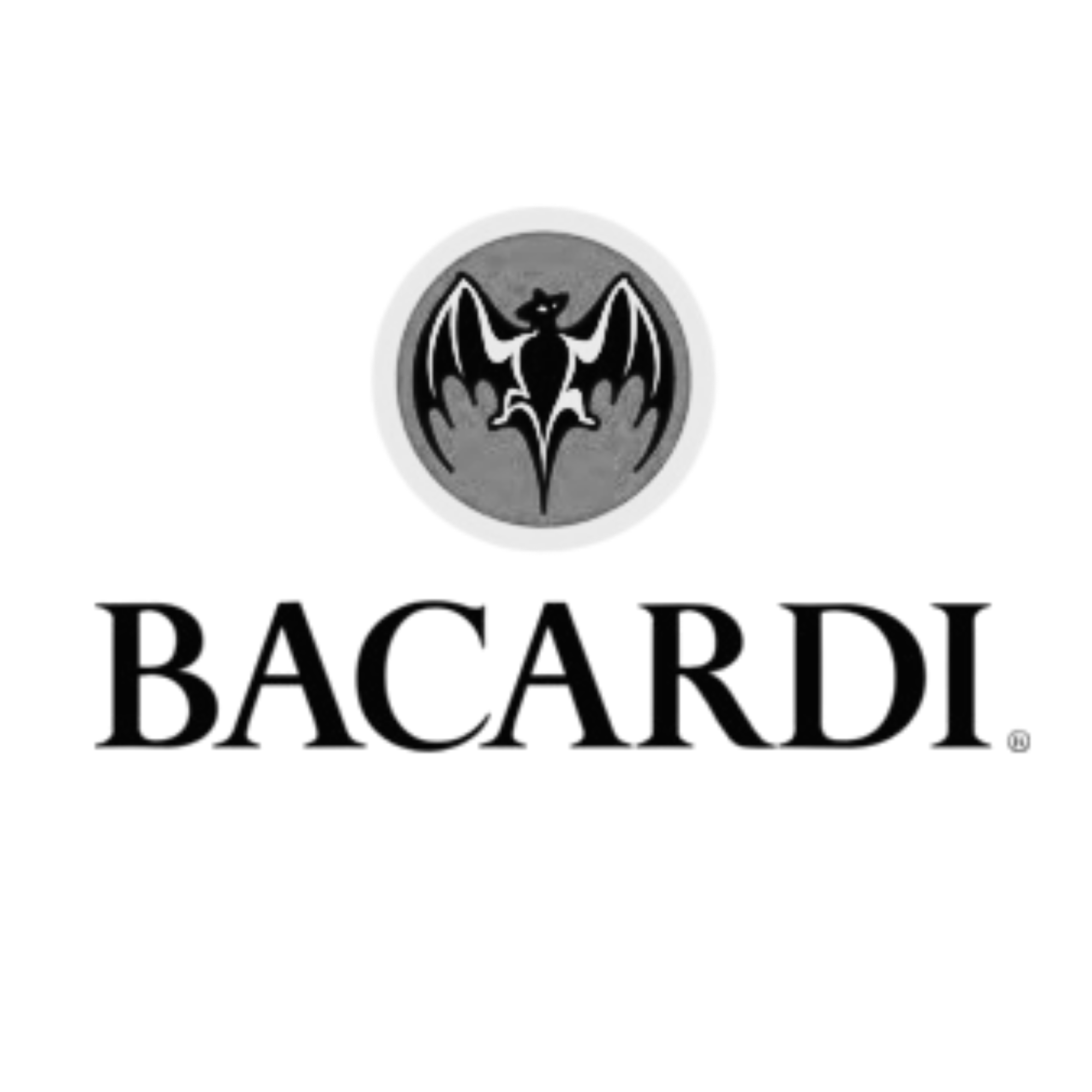 Bacardi logo featuring a black bat inside a gray circle with the word 'BACARDI' underneath.
