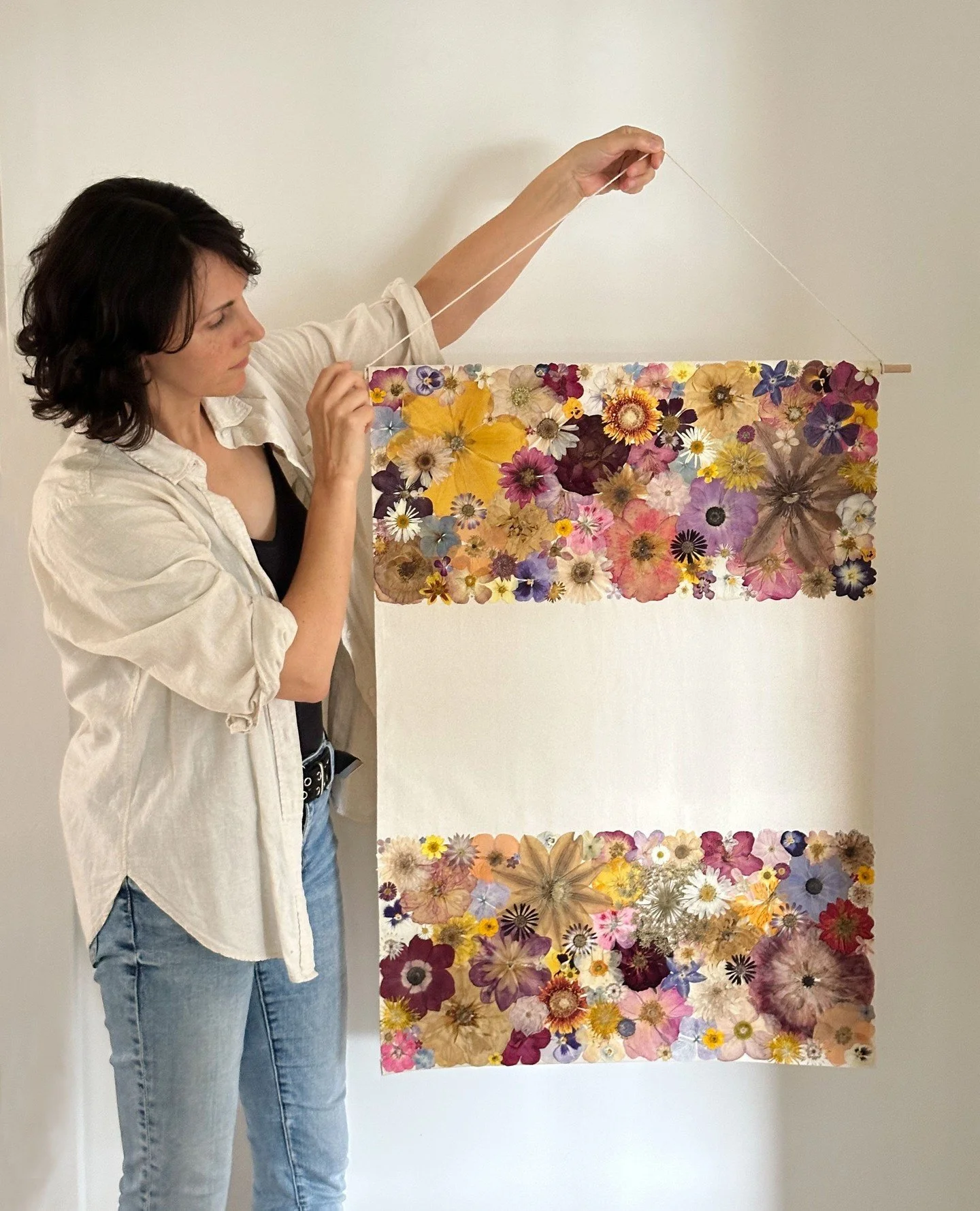 Almost finished- one of the floral flags for my &quot;Place Without Possession&quot; series. And yes, they're all real (pressed) flowers. Swipe to see close-up 🌸