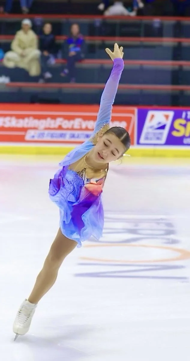 • Figure skater Sophia Gloskowski practicing focused mental training and visualization for national team performance on the ice.