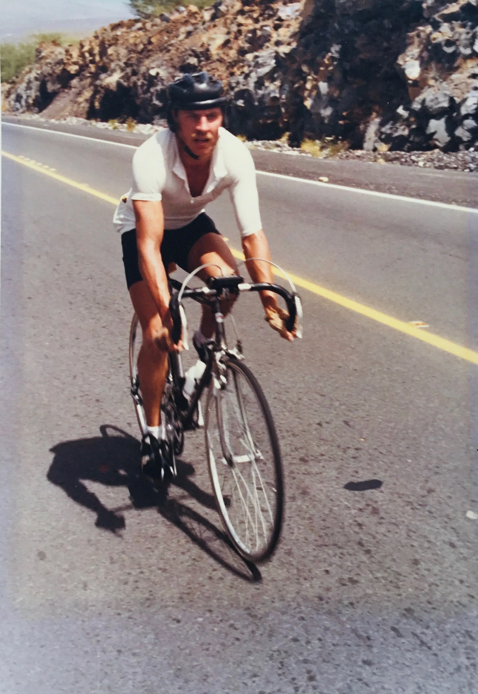 Endurance athlete and mental performance coach Barry Jones during the 112-mile bike leg of the Kona Hawaii Ironman.