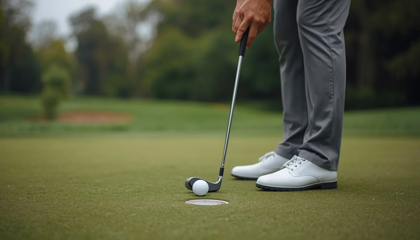 Golfer struggling with tension and confidence while preparing for a short putt