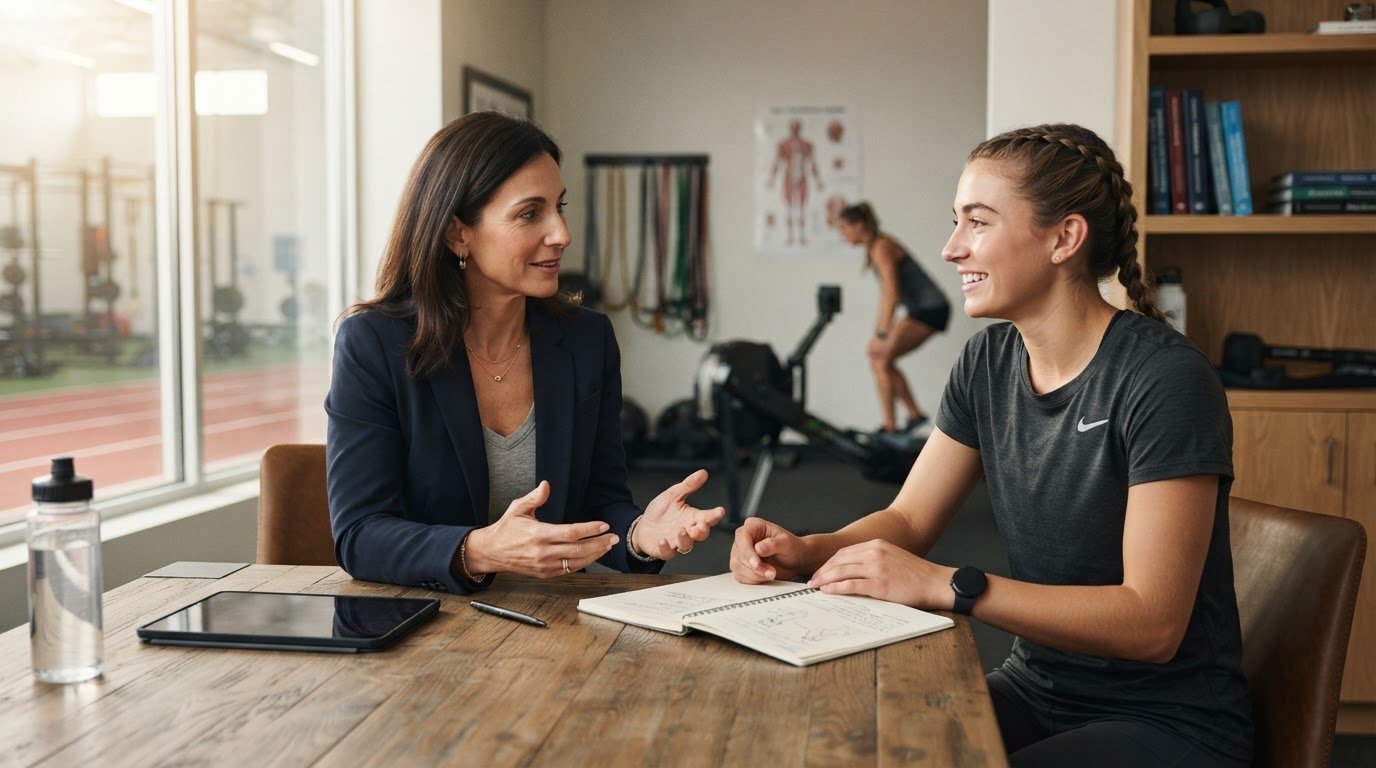Sports performance hypnotist working with a client