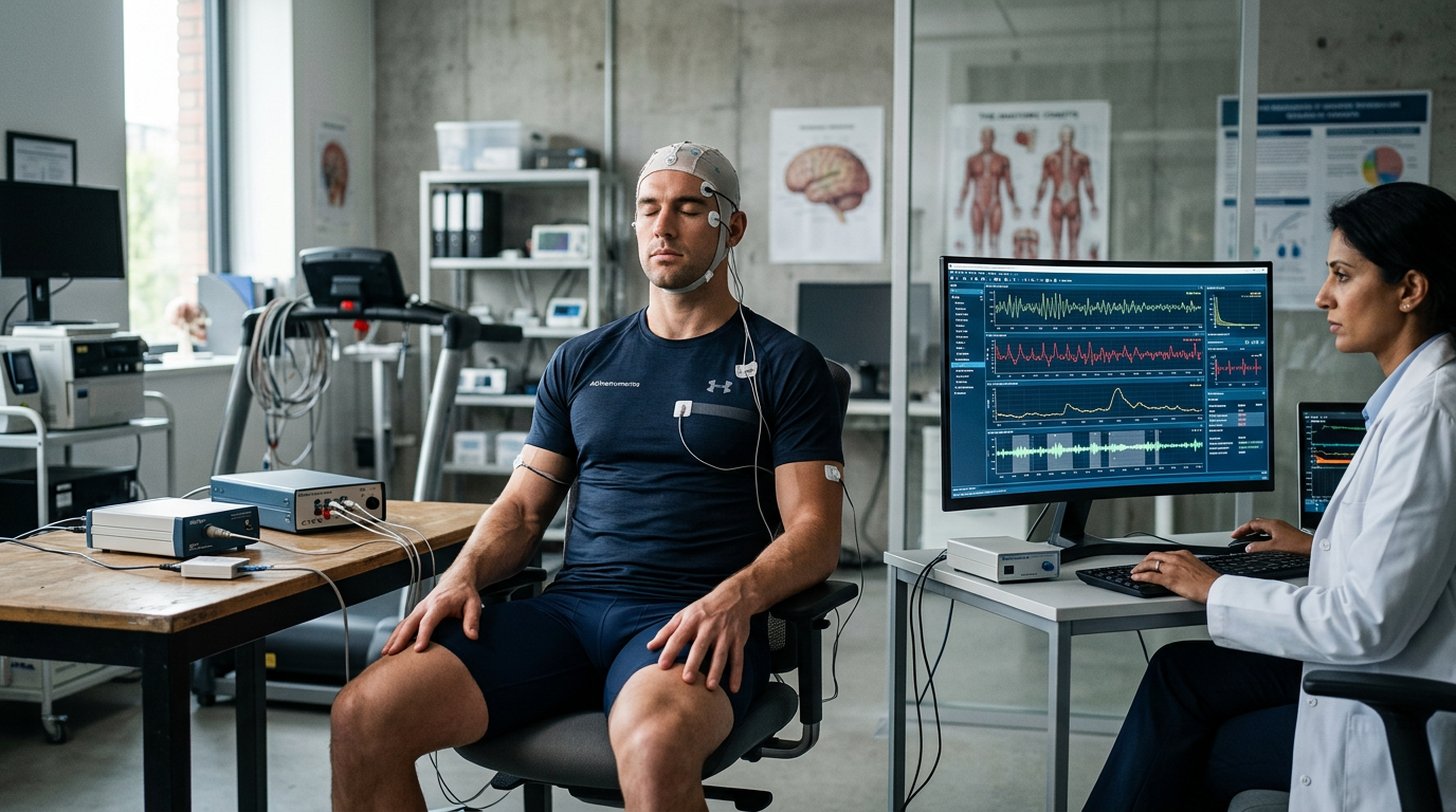 Athlete measuring brain waves under hypnosis