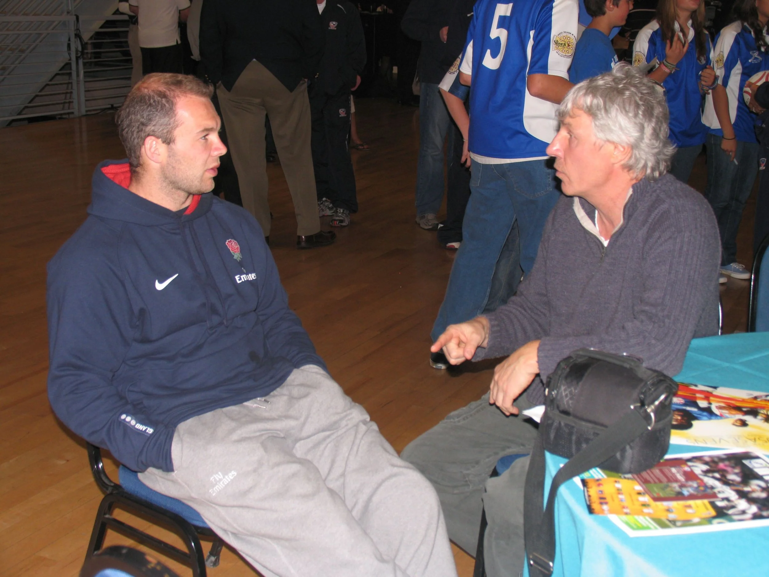 Barry Jones talking to Ollie Philips England Rugby 7s Captain