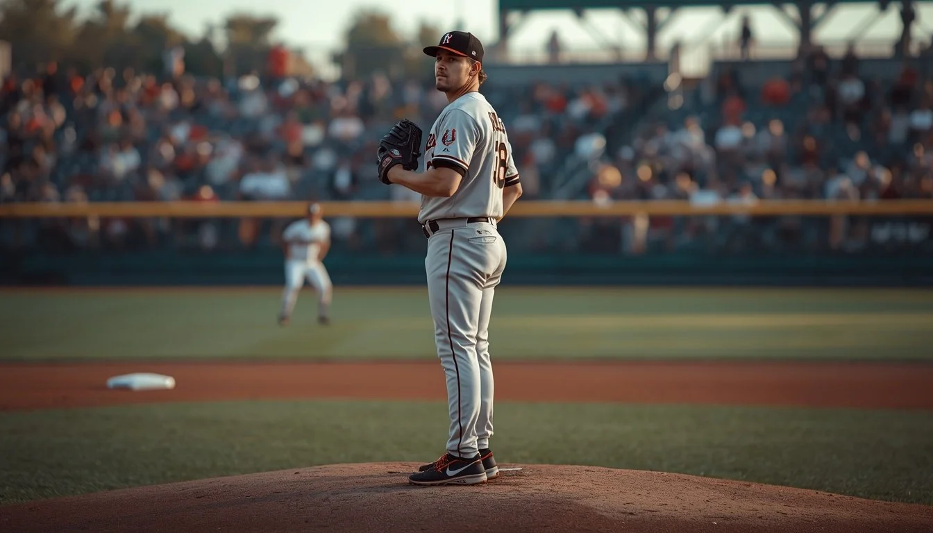 Baseball pitcher focusing before delivering an important pitch