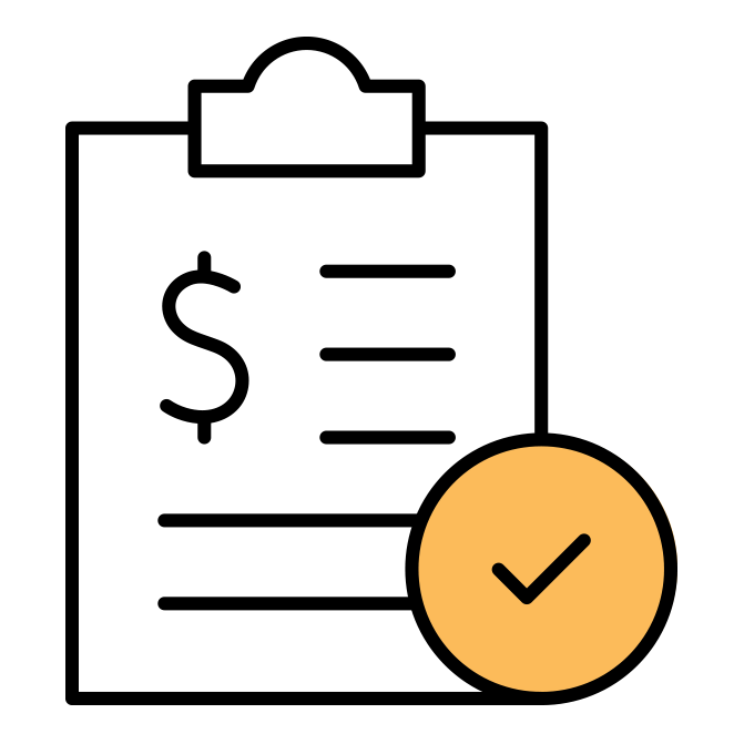 Icon of a person wearing a lab coat and stethoscope with a check mark in an orange circle indicating approval or health
