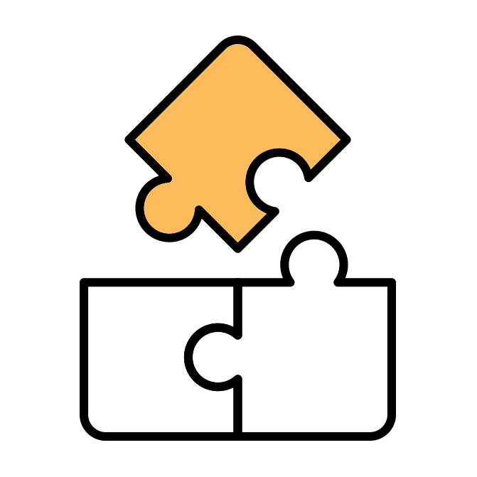 Black background with a large yellow puzzle piece in the center.