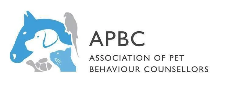 Logo for the Association of Pet Behaviour Counsellors, featuring silhouettes of various animals like a horse, dog, bird, cat, and rabbit.