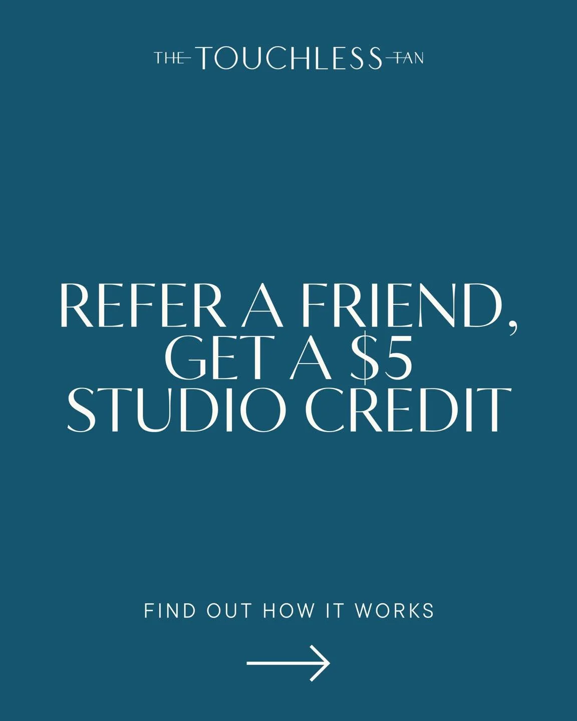Refer a friend. Get rewarded.
Share the effortless Touchless Tan experience and receive $5 studio credit when they book using your referral link.
Find your code in the app ✨
