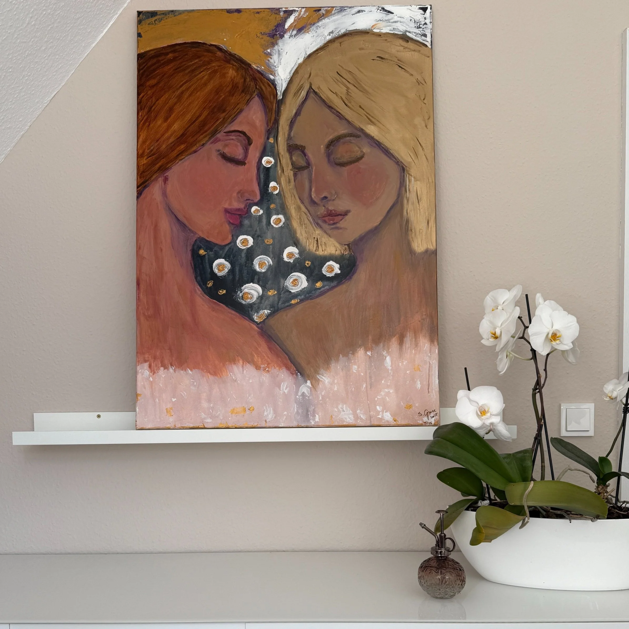 Raumwirkung Ölgemälde Begegnung– Soziale Akzeptanz, figurative Malerei – Sonia Gonze Nürnberg